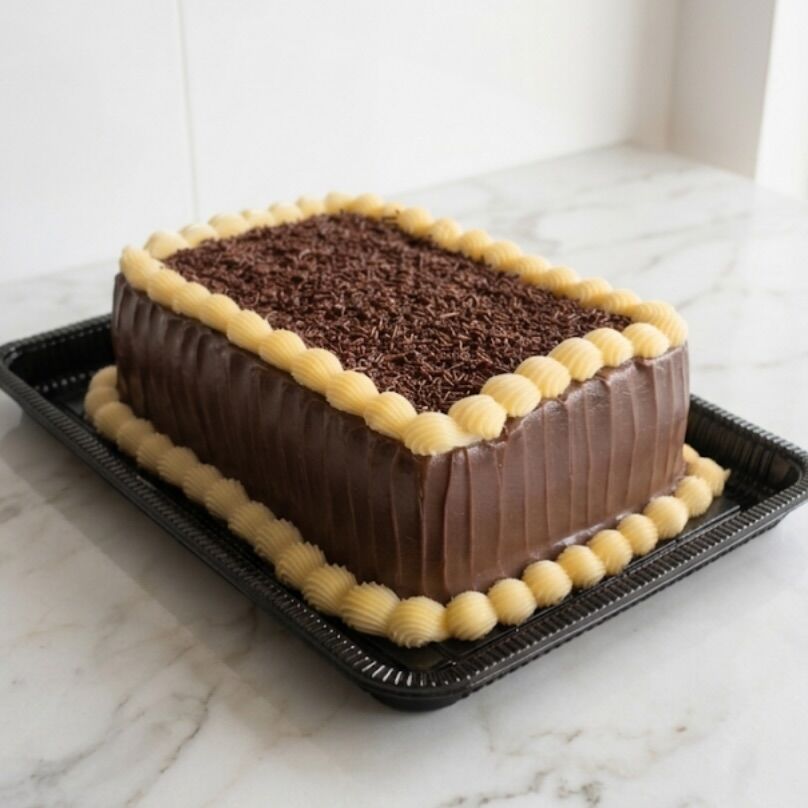 Bolo de chocolate montado em tabuleiro